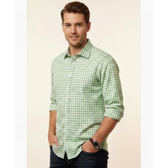 Vineyard Vines Dress Shirt 100’s 2-Ply Green Check Button Front Mens XL 16-36 - Picture 1 of 5